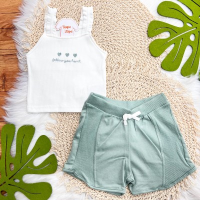 Conj. Regata Follow You Heart e Short - Off White e Verde